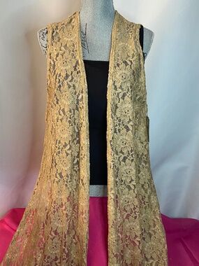 Tan Lace Sleeveless Cardigan, Large, NWT